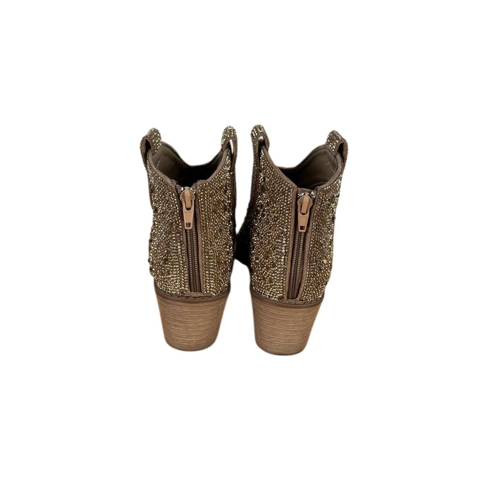 Pierre Dumas Gold Rhinestone Ankle Boots 6.5 Western Glam Sparkle Booties - Picture 3 of 10